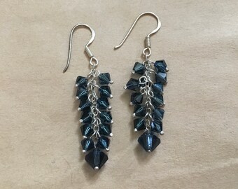 Perles de verre en argent sterling et minuscules de verre bleu