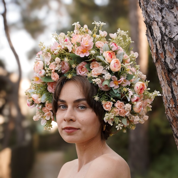 Extra große Blumenkrone Riesiger Feen Kopfschmuck Großes Blumen Headpiece Mutterschafts Haarschmuck für Fotoshooting