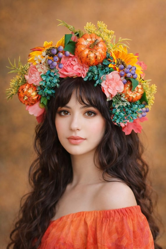 Giant Peony Crown Sunflower Headdress Fall Floral Crown 