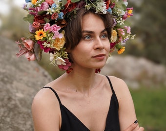 Copricapo premaman multicolore Copricapo floreale colorato Grande corona di fiori per il servizio fotografico di maternità