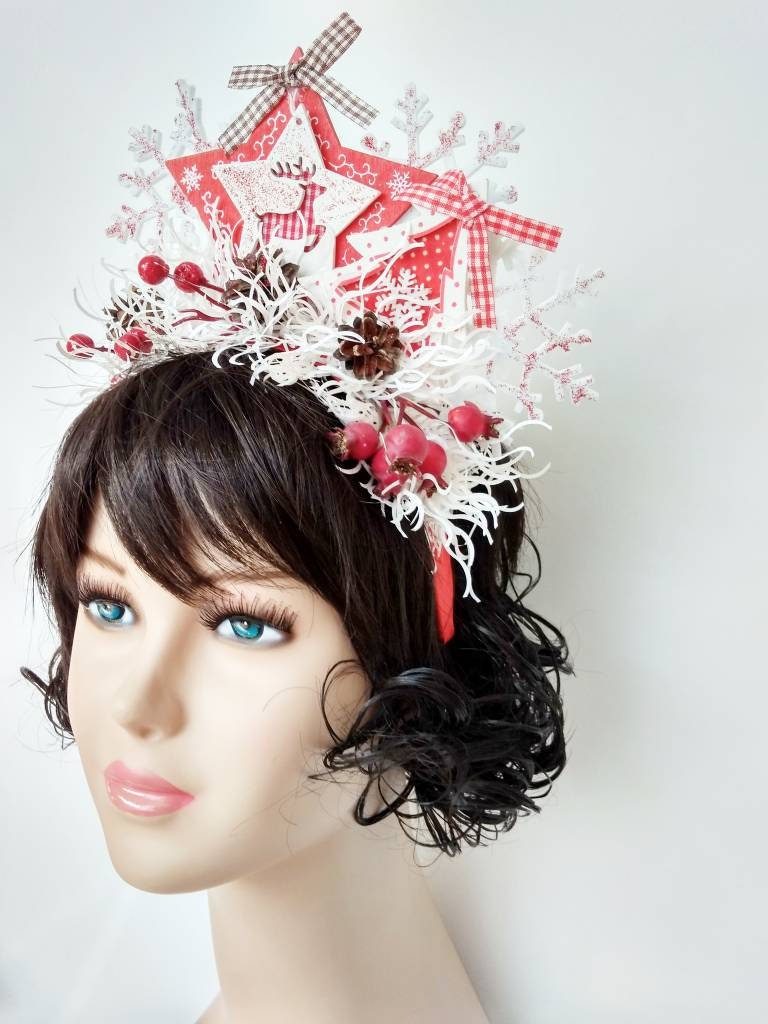 Holiday fascinator Christmas headpiece women Festive headband Etsy