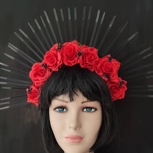 Red roses headpiece Dia de los muertos crown Day of the dead headpiece