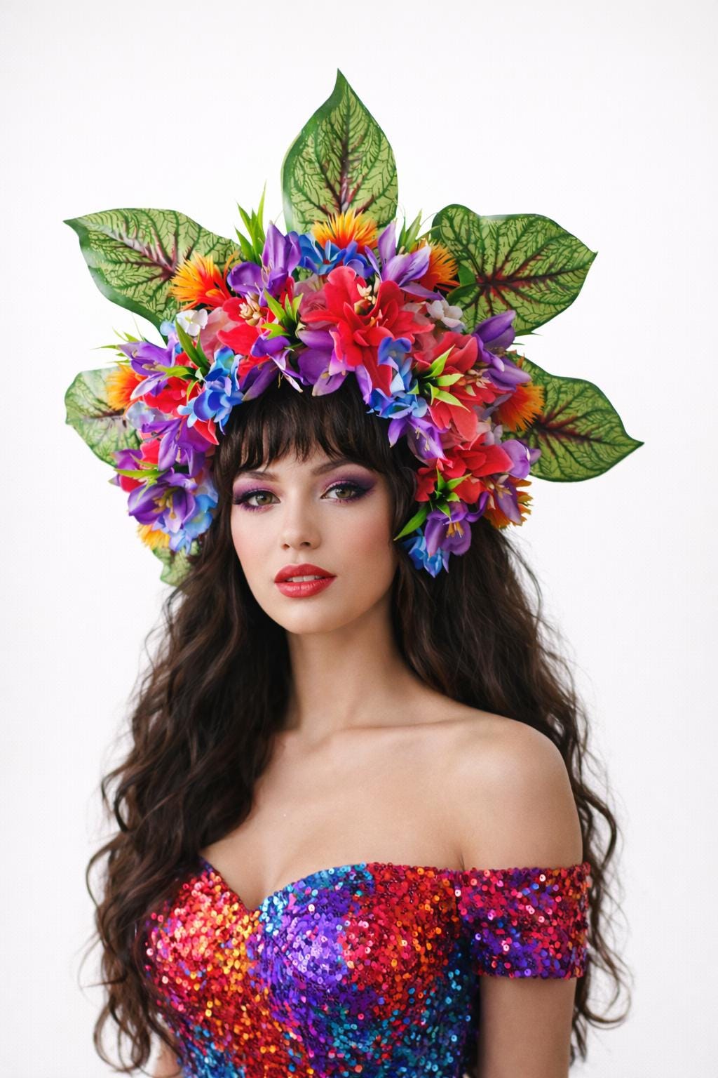 Lovely Retro Mermaid & Floral Tiki Crown By Fancy Fruits-Hair Crown/Tiki Crown Flower Crown, Mermaid, Under the Sea, Tiki, Pin Up, Floral  main image 3