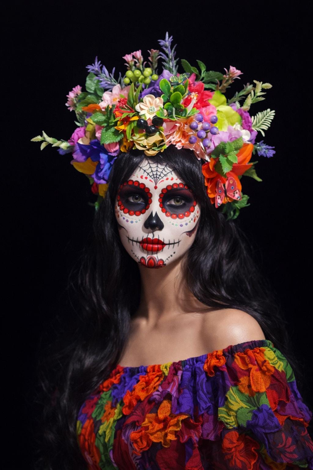 KarnevalsTeufel Collier Jour de Mort Mexicain Fleur Tête de Mort Dentelle Dia de los Muertos Joker Halloween KarnevalsTeufel Collier Jour de Mort Mexicain Fleur Tête de Mort Dentelle Dia de los Muertos Joker Halloween