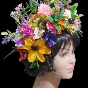 Colorful mexican flower crown Fiesta flower crown Day of the dead headpiece Dia de los muertos crown Catrina crown