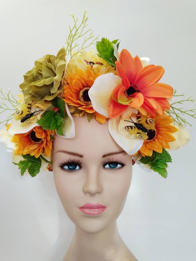 Large frida kahlo flower crown Mexican flower crown Sunflower Etsy