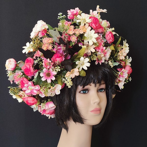 Extra großer koralle Blumen Haarschmuck Boho Krone Fantasy Kopfschmuck Extra große Blumenkrone