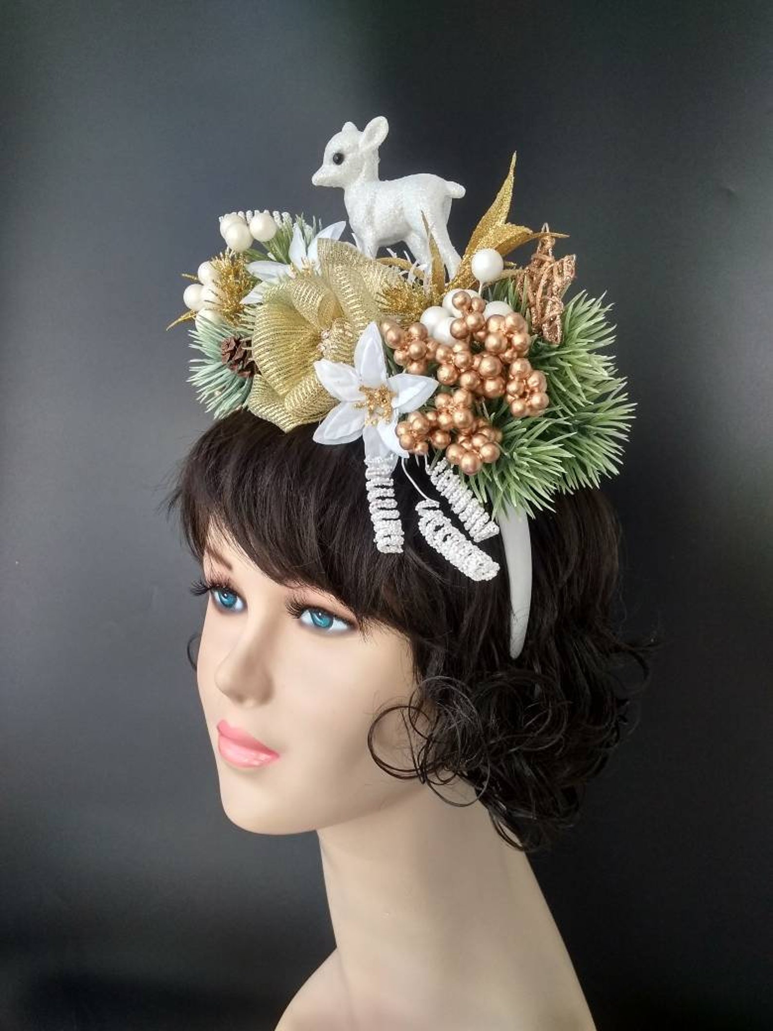 Gold white christmas headpiece kids Christmas photography Etsy