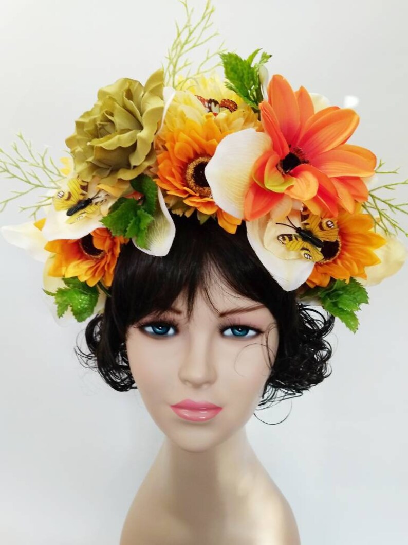 Large frida kahlo flower crown Mexican flower crown Sunflower Etsy