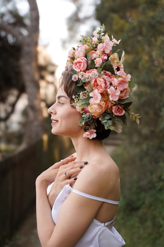 Extra Large Wedding Flower Crown Rustic Headdress Big Bridal Floral Headpiece Boho Floral Crown Wedding Headpiece Bridesmaids Crown Etsy UK