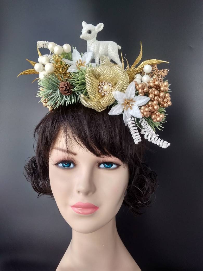 Gold white christmas headpiece kids Christmas photography Etsy