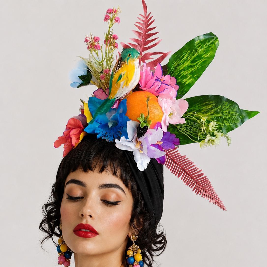 Black Carmen Miranda style fruit hat for tropical party Fruit headdress for brazilian carnival costume Halloween costume women