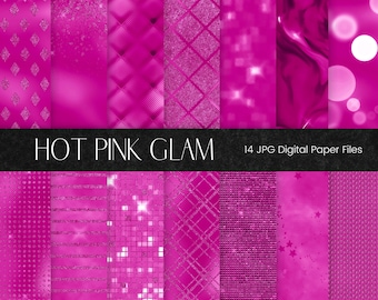 Hot Pink Glam Digital Paper, Foil Luxury Textures, Glitter Background, Luxe Diamond Digital Scrapbook Paper, Tufted Metal Pattern