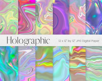 Swirling Holographic Digital Paper Pattern, Rainbow Swilling Pattern, Holographic Paper Texture Background, Scrapbook Paper, Commercial Use