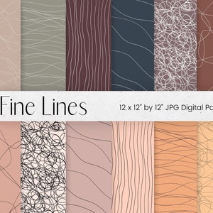 Abstraktes Fine Line Art Digitales Papier, Beige Minimalistische Textur Scrapbook Papier 12x12, Moderne Digitale Hintergrundtexturen, Kommerzielle Lizenz