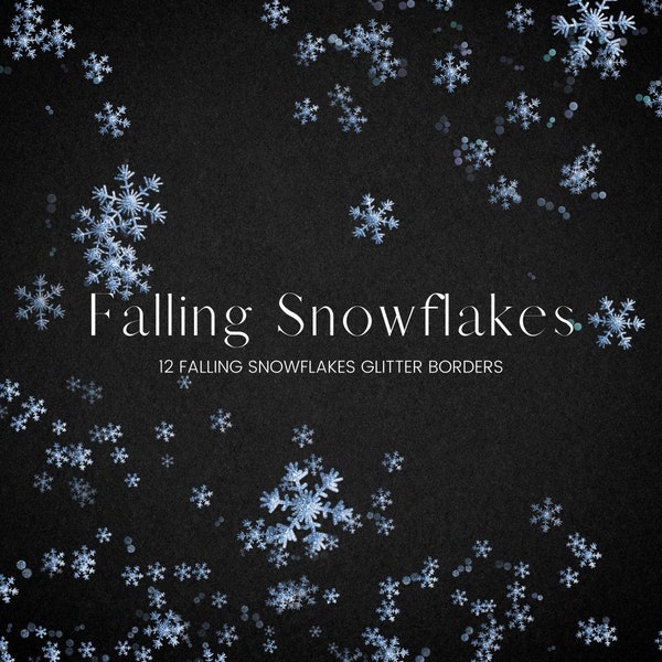 Falling Snowflake Clipart, Blue Glitter Snowflake Overlays, Transparent Winter Snow Confetti Clip Art, PNG Snowflakes Border Patterns
