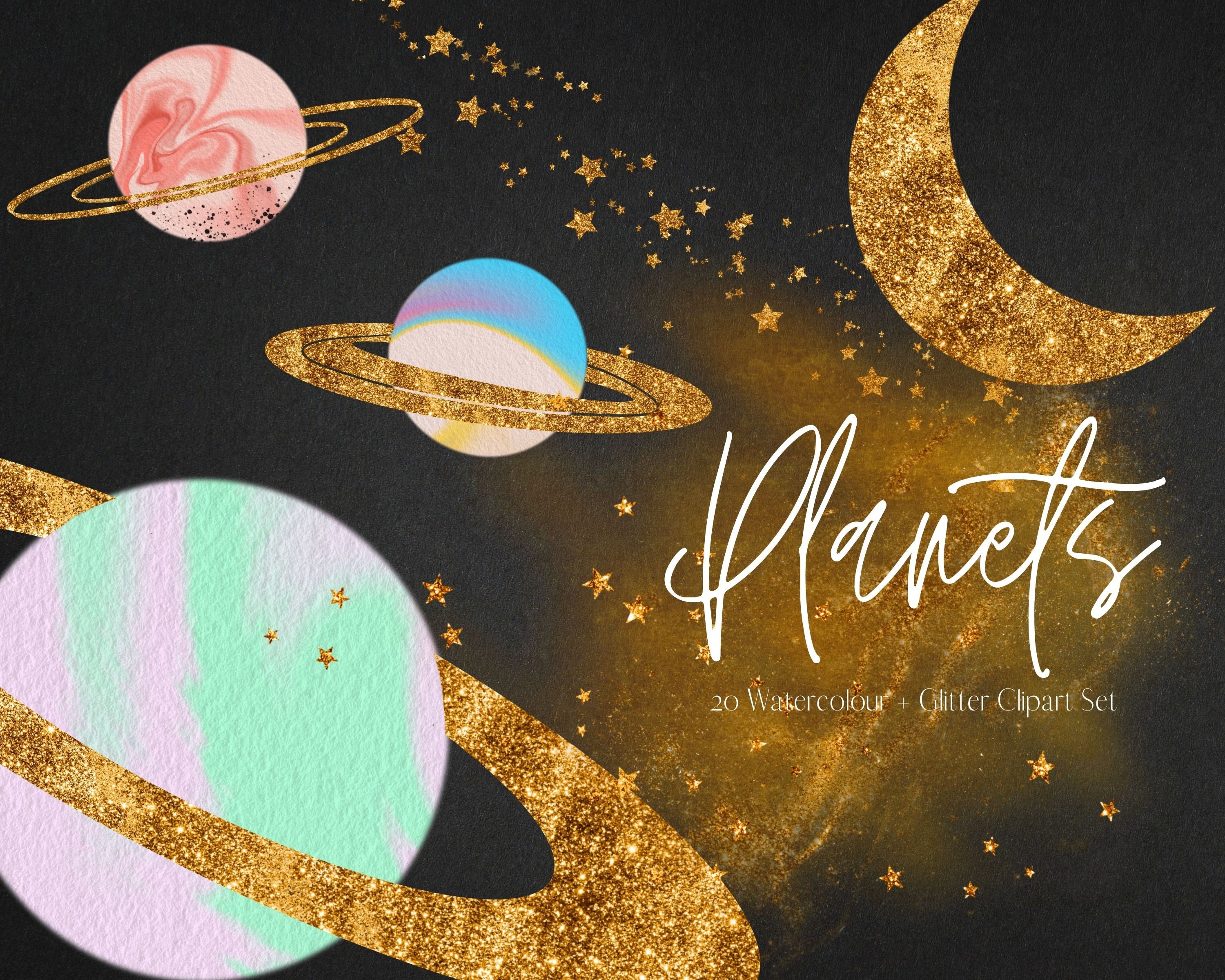 Imágenes prediseñadas de planetas de acuarela con brillo dorado, imágenes  prediseñadas de galaxia cósmica PNG, estrellas brillantes, sistema solar,  universo, planetas, uso comercial - Etsy México, image size:3000x2400