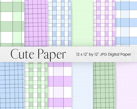 Cute Striped Digital Paper Pattern, Lined Purple Paper Scrapbook Paper 12x12,  Green Gingham Digital Background Texture, Commercial License 