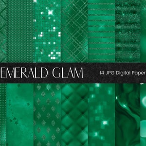 Papel digital Glam verde esmeralda, texturas de lujo de lámina, fondo brillante, papel de álbum de recortes digital de diamantes de lujo, patrón de metal copetudo