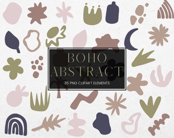 Imágenes prediseñadas boho abstractas, formas de imágenes prediseñadas boho, collage boho moderno, formas abstractas de imágenes prediseñadas digitales, formas boho PNG verde rosa beige