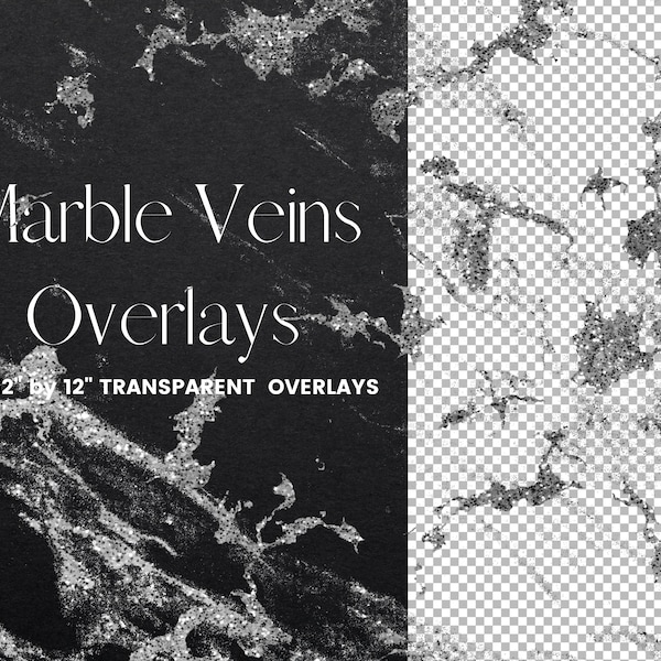 Silver Marble Veins Overlays, Glitter and Foil Marble Transparent Clip Art, PNG Marble Pattern Veins, Wedding Invitation, Commercial Use