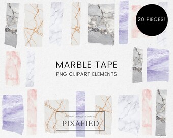 20 Marble Washi Tape Clip Art, White Pink Purple Digital Washi Tape Clipart, Goodnotes planner stickers Tape Clipart, PNG, Commercial Use