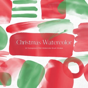 Kerst aquarel penseelstreek clipart, transparante PNG aquarel verf, digitale verf clipart, rode, groene penseelstreken