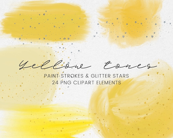 Gelbe Aquarell Farbe Pinselstrich Clipart, Gold Glitzer Sterne