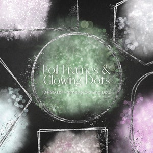 Silber Rahmen und leuchtende Punkte Clipart, quadratische Kreis Rahmen Overlays, leuchtende Formen, transparentes PNG Aquarell Glitzer, kommerzielle Nutzung