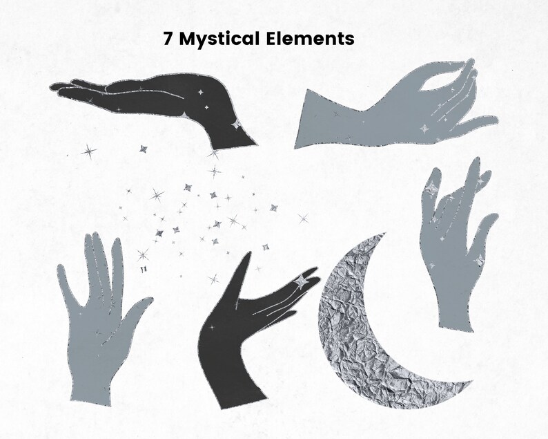 Celestial Hands Grey Frame Clipart Stars and Moon Clip Art Hand Drawn Silvere Black Mystical Clipart Set Boho Square Circle Frames