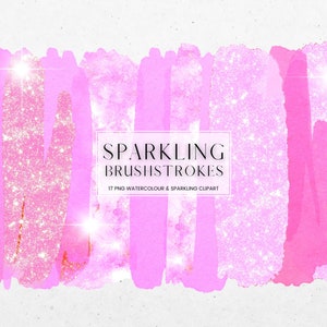 Sparkling and Watercolour Brushstroke Clipart, Glam Pink Glitter PNG Paint, Magical Glitter Unicorn Clip Art, Commercial Use