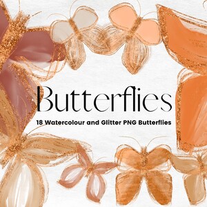 Imágenes prediseñadas de mariposas de brillo y acuarela, PNG de mariposa de brillo de cobre, imágenes prediseñadas digitales de acuarela transparente, licencia comercial