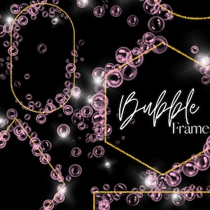 Sparkling Pink Soap Bubble Frame Clipart, Bubble Clip Art, Transparent Bubble Overlays, Transparent Photo Overlays, Commercial use