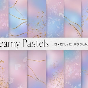 Rosa und Lila digitales Papiermuster, Gold Glitzer Scrapbook Papiermuster, Pastell Herzen Hintergrundtexturen, kommerzielle Nutzung