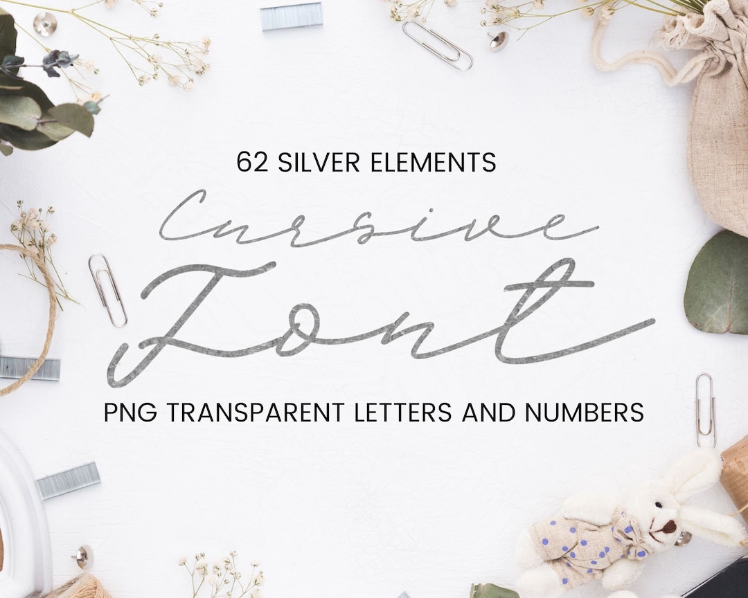 SILVER Calligraphy Font Cursive Letters ALPHABET Digital Clipart ...