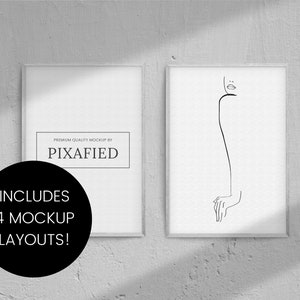 4 Mockup Frames Bundel! Digital Instant Download, PSD, JPG, A2, A3, A4 Cement Wall White Wood Frame Gallery Rectangle, Digital Mockup #36