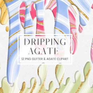 Agate Dripping Borders Clipart, Dark Geode Drip Borders Overlay, Pink Blue Gold Glitter Drip Clip Art, Agate Border and Frames