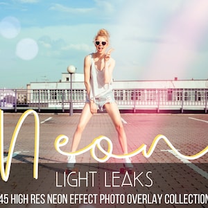 45 Neon bokeh light leaks effects rays beams overlays, photoshop overlays, Light leaks, sunshine effect overlays beams, lens flare, clip art