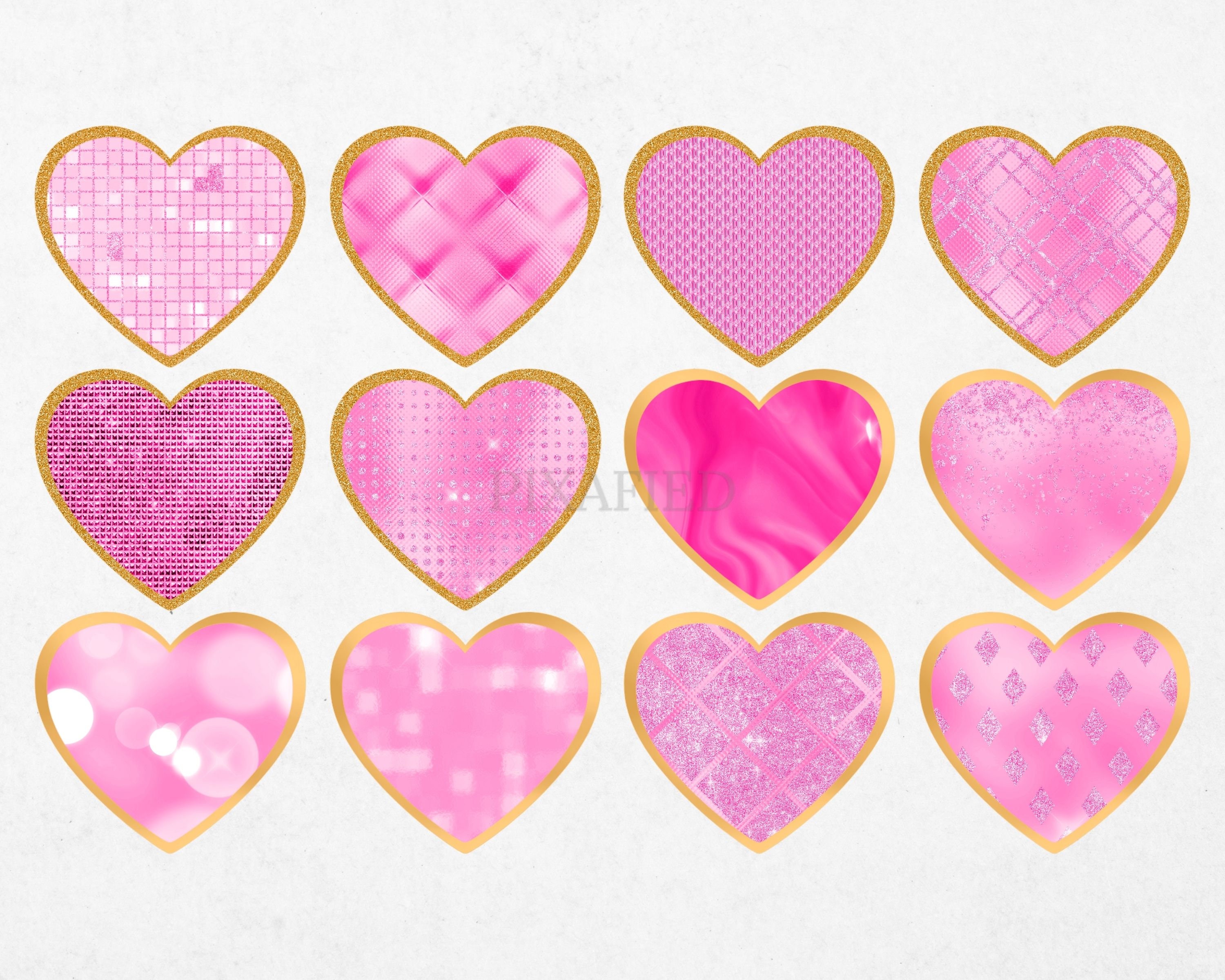 Glam Heart Clipart, Sparkling Pink Glitter Love Heart Clip Art, Gold ...