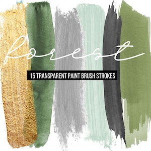 15 Forest Green and Black Brush Strokes clipart, transparent png, gold foil grey olive brush strokes, invitation elements, commercial use