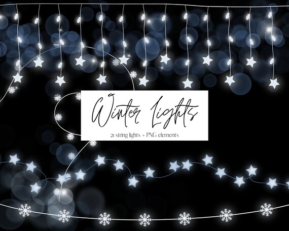 Blue Winter String Lights Clipart Glow Fairy Light Clip Art Etsy