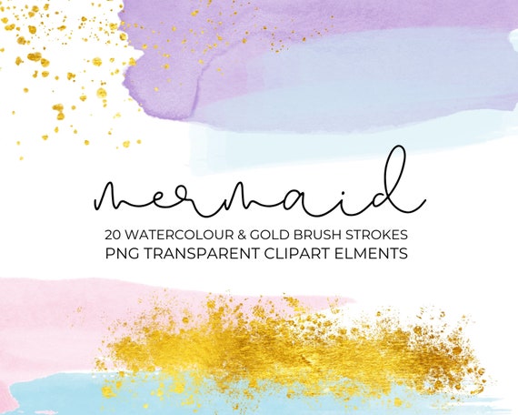 Download Gold Commercial Use Rainbow Mermaid Brush Strokes Clipart Png Watercolour Paint Pink Blue Pastel Paint Glitter Brushstroke Clip Art Digital Drawing Illustration Tripod Ee