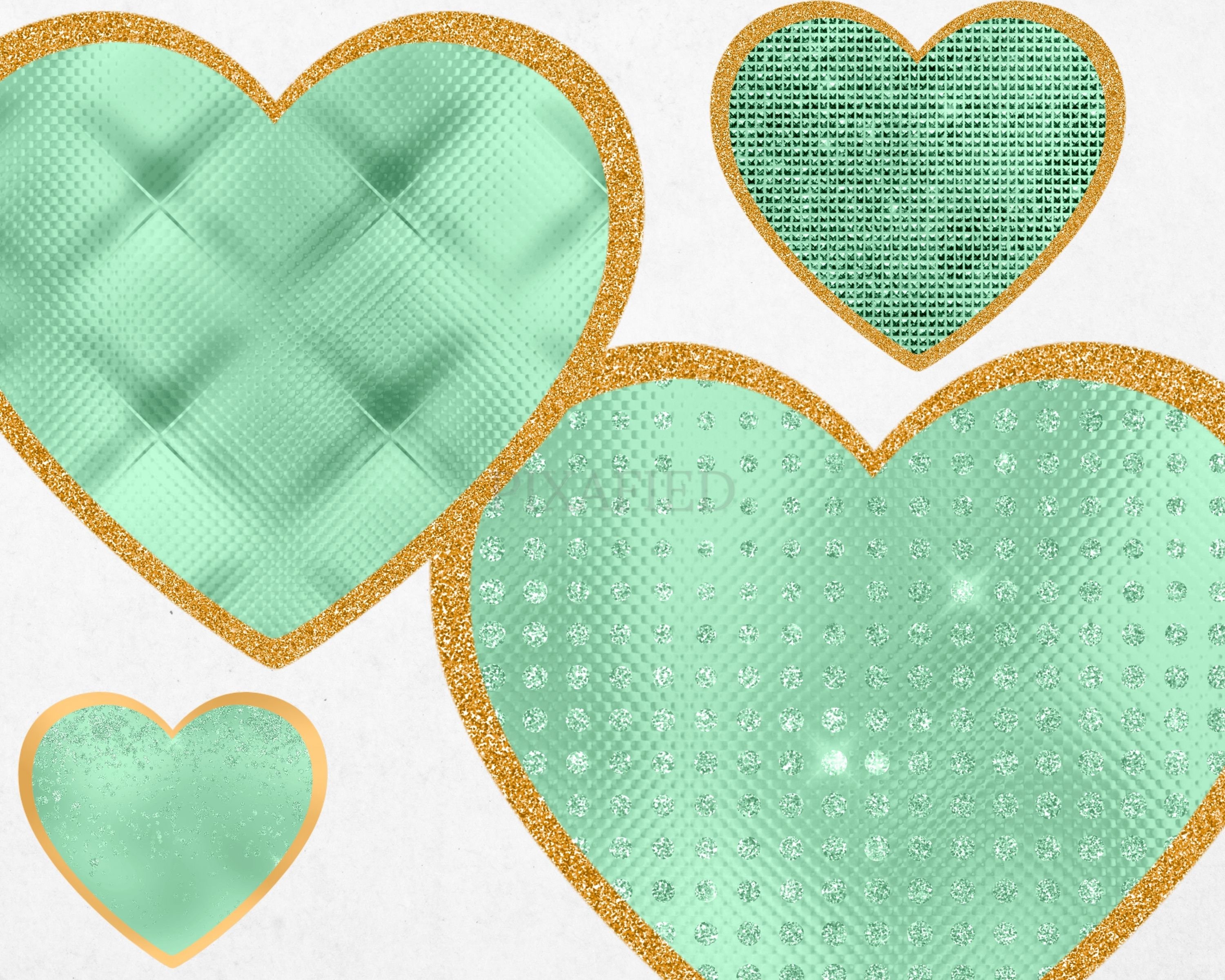 Glam Heart Clipart, Sparkling Green Glitter Love Heart Clip Art, Gold ...