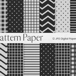 Black and Grey Pattern Digital Paper, Plaid Paper Pattern, Spot and ...