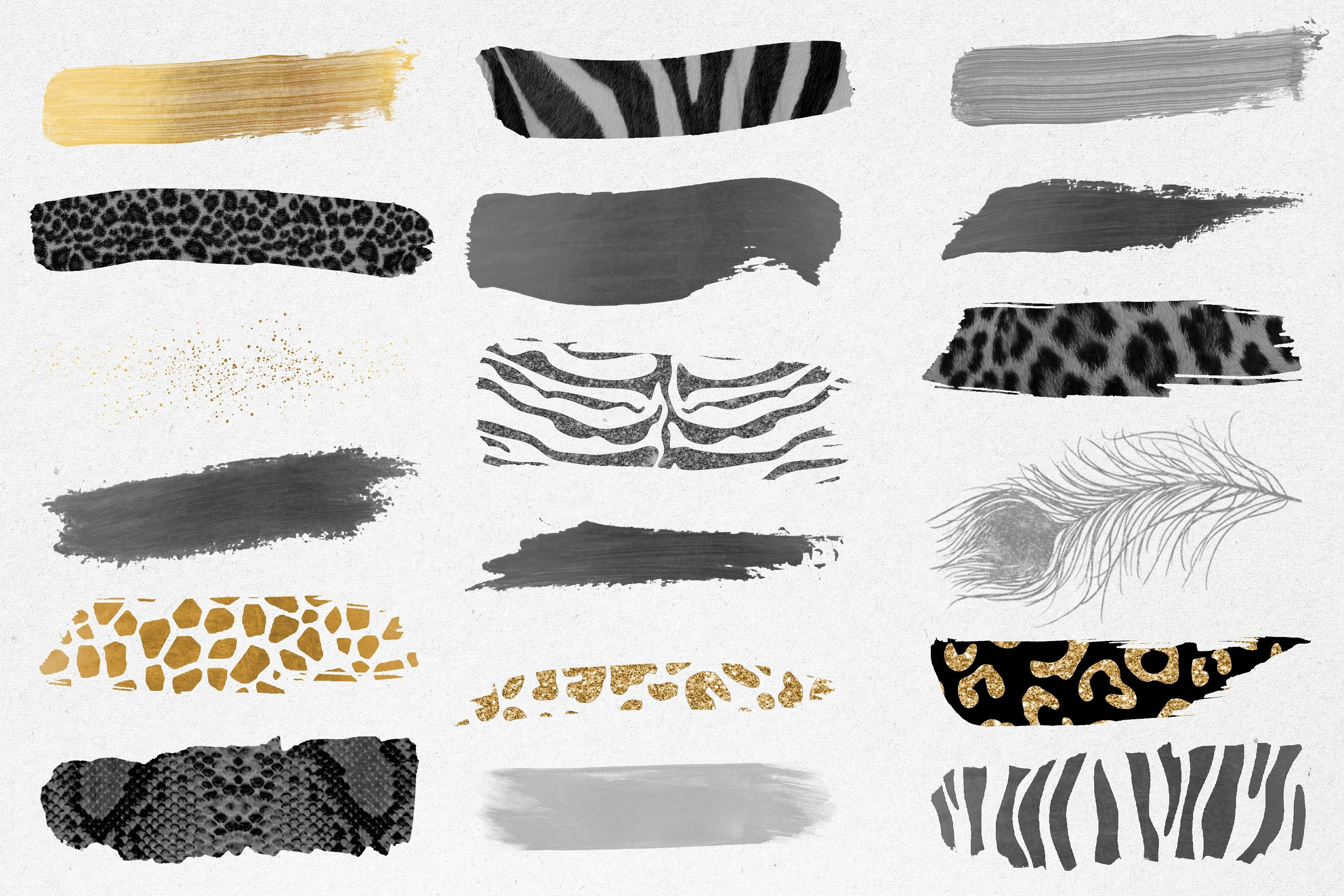 18 Safari Black and Gold Brush Strokes Clipart, Transparent Png Animal ...