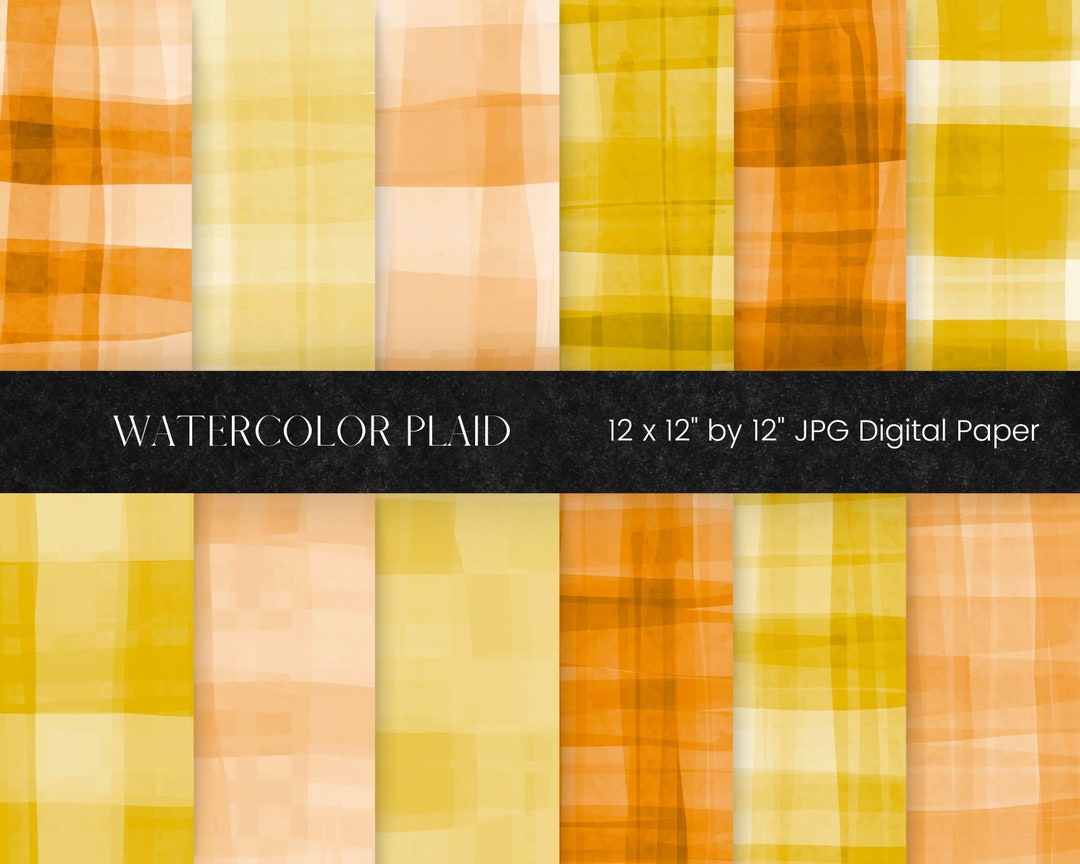 Colourful Watercolor Plaid Digital Paper, Yellow Tartan Pattern, Orange ...