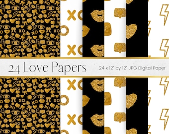 Sömlöst digitalt pappersmönster för alla hjärtans dag, svart och guld glitter scrapbookingpappersmönster, kärlekshjärta bakgrundstexturer, kommersiellt bruk