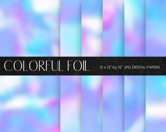 Colourful Textured Foil Digital Paper Pattern, Purple, Blue Stamped Foil Pattern, Metal Paper Background, Digital Scrapbook Paper