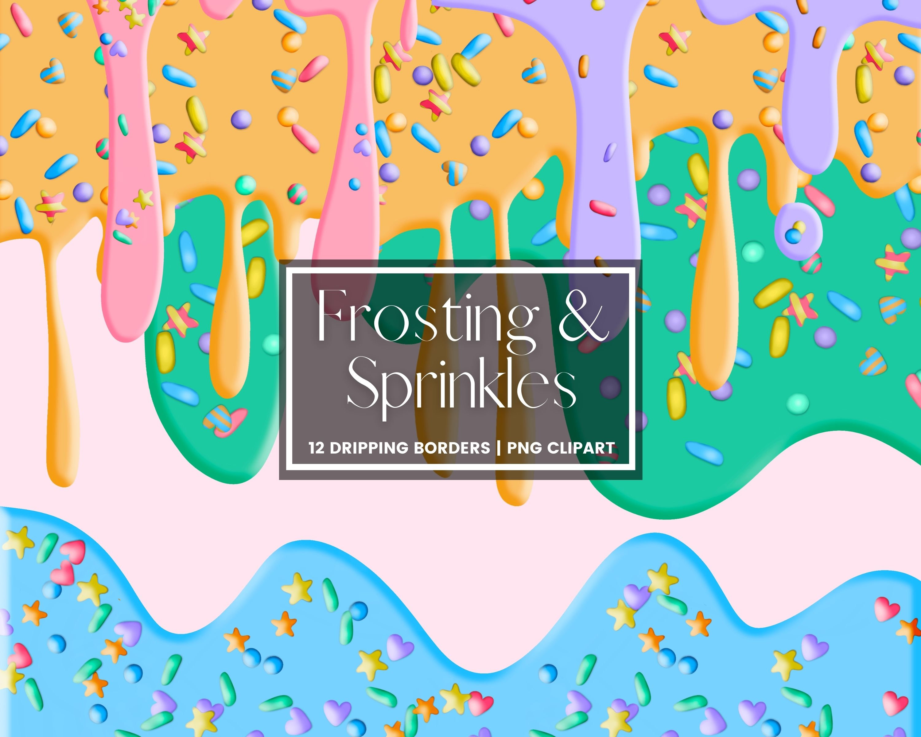 Dripping Frosting with Sprinkles Clipart Pink Blue Yellow Etsy México