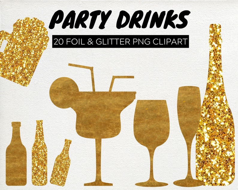 20 Gold and Glitter Alcohol Clipart Cocktail Party Wine Etsy